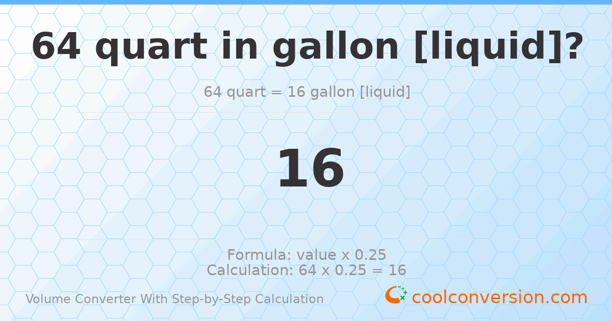 64 quarts = 16 gallons [liquid]